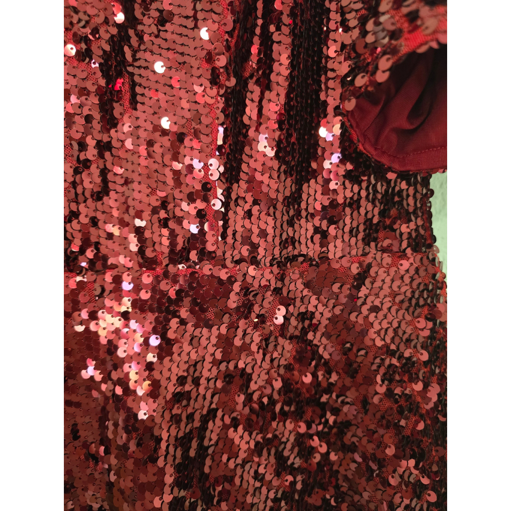 NWT but Flawed City Chic Red Sequin Puff Sleeve Peplum Top Size 14 - Picture 4 of 6